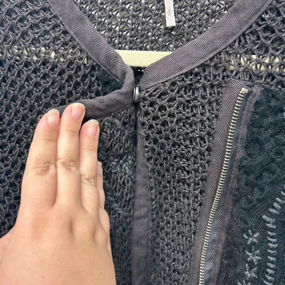 Free People Femme Fatale Knit Moto Zip Cardigan Open Knit Sweater small - Picture 8 of 10